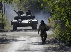 A pro-Russian rebel tank rolls to take position near &hellip;