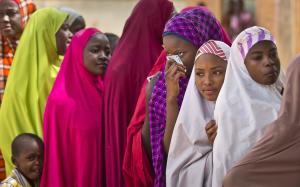 Nigerian women from the Hausa tribe queue to validate &hellip;
