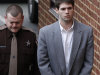 FILE - In this Feb. 17, 2012 file photo, George Huguely V, right, is escorted by a sheriff's deputy as he arrives for his trial at the Charlottesville Circuit courthouse  in Charlottesville, Va. Jurors are set to begin deliberations Wednesday, Feb. 22, 2012 in the trial of Huguely, the former University of Virginia lacrosse player who is charged with slaying his ex-girlfriend in a drunken rage. (AP Photo/Steve Helber, File)