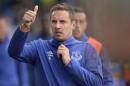 Everton's English defender Phil Jagielka warms up ahead of the English Premier League football match between Everton and Arsenal at Goodison Park in Liverpool, on March 19, 2016