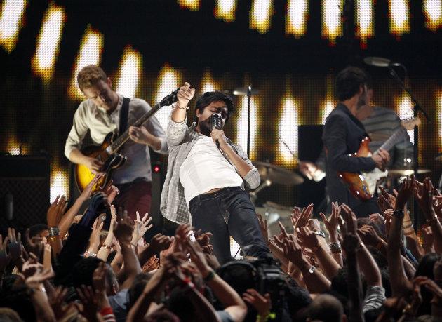 Young the Giant perform at the MTV Video Music Awards on Sunday Aug. 28, 2011, in Los Angeles. (AP Photo/Matt Sayles)