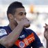 Montpellier's Belhanda reacts after scoring against Olympique Marseille during their French Ligue 1 soccer match at the Velodrome stadium in Marseille