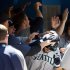 Seattle Mariners second baseman Dustin Ackley, center, celebrates his grand slam with teammates in the dugout during the fourth inning of a baseball game against the Toronto Blue Jays in Toronto on Saturday, May 4, 2013. (AP Photo/The Canadian Press, Nathan Denette)