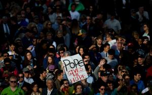 Crowds wait for the arrival of Pope Francis at the&nbsp;&hellip;