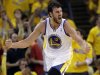 Golden State Warriors' Andrew Bogut celebrates after scoring against the Denver Nuggets during the second half of Game 6 in a first-round NBA basketball playoff series in Oakland, Calif., Thursday, May 2, 2013. Golden State won 92-88. (AP Photo/Marcio Jose Sanchez)