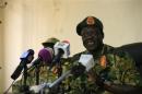 Chief of Staff of South Sudan's army, General James Hoth Mai speaks during a media update in Juba