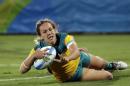 Australia's Evania Pelite, scores a try during the women's rugby sevens gold medal match against New Zealand at the Summer Olympics in Rio de Janeiro, Brazil, Monday, Aug. 8, 2016. (AP Photo/Themba Hadebe)