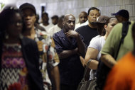 <p> FILE - In this Tuesday, Aug. 21, 2012 file photo, job seekers wait in line at a construction job fair in New York. U.S. employers added 96,000 jobs last month, the Labor Department said Friday, Sept. 7, 2012, a weak figure that could slow any momentum President Barack Obama hoped to gain from his speech to the Democratic National Convention. (AP Photo/Seth Wenig, File)