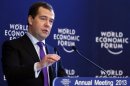 Russia's Prime Minister Dmitry Medvedev speaks during the annual meeting of the World Economic Forum in Davos