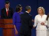 U.S. President Barack Obama greets Ann Romney at the end of the first 2012 U.S. presidential debate in Denver