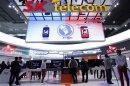 A view shows the SK Telecom booth at the Mobile World Congress in Barcelona