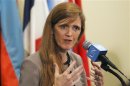 U.S. Ambassador Samantha Power speaks to the press following a the UN Security Council meeting at the United Nations Headquarters in New York