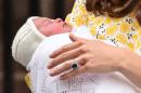 Catherine, Duchess of Cambridge holds her newly-born daughter at St Mary's Hospital in central London, on May 2, 2015