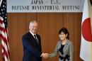 U.S. Defense Secretary Mattis shakes hands with Japan's Defense Minister Inada during their meeting at the Defense Ministry in Tokyo