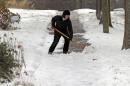 A woman shovels snow in Minneapolis