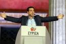 Head of radical leftist Syriza party Tsipras speaks after winning elections in Athens.