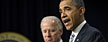 President Barack Obama, accompanied by Vice President Joe Biden, speaks in the Eisenhower Executive Office Building on the White House complex in Washington, Tuesday, Feb. 21, 2012. (AP Photo/Susan Walsh)