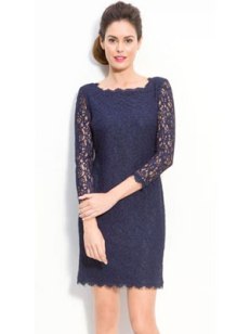 Adrianna Papell Lace Overlay Sheath Dress in Navy
