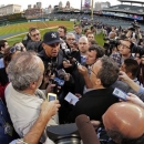 New York Yankees' Alex Rodriguez responds to a question from the news media before Game 4 of the American League championship series against the Detroit Tigers Wednesday, Oct. 17, 2012, in Detroit. (AP Photo/Charlie Riedel)