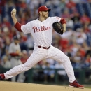 Philadelphia Phillies' Roy Halladay pitches during the first inning of a baseball game against the St. Louis Cardinals, Friday, April 19, 2013, in Philadelphia. (AP Photo/Matt Slocum)