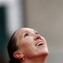 Serbia's Jelena Jankovic looks up as she defeats Slovakia's Daniela Hantuchova during their first round match of the French Open tennis tournament at the Roland Garros stadium Tuesday, May 28, 2013 in Paris. (AP Photo/Petr David Josek)