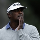 Vijay Singh, of Fiji, looks on before teeing off on the 10th hole of the north course at the Torrey Pines Golf Course during the first round of the Farmers Insurance Open golf tournament Thursday, Jan. 24, 2013, in San Diego. (AP Photo/Gregory Bull)