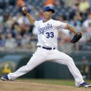 Kansas City Royals starting pitcher Jeremy Guthrie throws during the first inning of a baseball game against the Detroit Tigers, Thursday, Aug. 30, 2012, in Kansas City, Mo. (AP Photo/Charlie Riedel)
