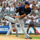 Jul 28, 2013; Bronx, NY, USA; Tampa Bay Rays starting pitcher Matt Moore (55) pitches against the New York Yankees during a game at Yankee Stadium. (Brad Penner-USA TODAY Sports)