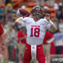 Denver Broncos quarterback Peyton Manning (18) of the AFC in action during the NFL football Pro Bowl game in Honolulu, Sunday, Jan. 27, 2013. (AP Photo/Marco Garcia)