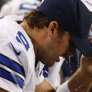 Dallas Cowboys quarterback Tony Romo (9) sits on the bench during the second half of an NFL football game against the Chicago Bears, Monday, Oct. 1, 2012 in Arlington, Texas. The Bears won 34-18.(AP Photo/Sharon Ellman)