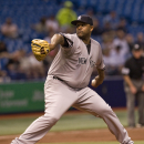 New York Yankees starter CC Sabathia pitches against the Tampa Bay Rays during the first inning of a baseball game Monday, May 11, 2015, in St. Petersburg, Fla. (AP Photo/Steve Nesius)