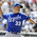 Kansas City Royals starter Jeremy Guthrie delivers a pitch in the first inning during a baseball game against the Chicago White Sox in Chicago, Sunday, Sept. 9, 2012. (AP Photo/Paul Beaty)