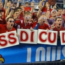 Louisville fans hold signs for guard Russ Smith while the team warms up on the court for the NCAA Final Four tournament college basketball championship game against Michigan, Monday, April 8, 2013, in Atlanta. (AP Photo/Atlanta Journal-Constitution, Curtis Compton)