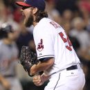 Cleveland Indians pitcher Chris Perez pumps his fist after the Indians defeated the Detroit Tigers 5-3 in a baseball game, Thursday, July 26, 2012, in Cleveland. (AP Photo/Tony Dejak)