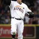 Houston Astros closer Brett Myers celebrates their 5-4 win over the St. Louis Cardinals in a baseball game, Friday, May 4, 2012, in Houston. (AP Photo/Pat Sullivan)