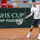 Serbia's Novac Djokovic trains at the Spiroudome in Charleroi, Belgium, Wednesday, Jan. 30, 2013. Fresh from an Australian Open victory Djokovic will be part of the Serbian team who will play Belgium in Davis Cup tennis beginning on Friday. (AP Photo)
