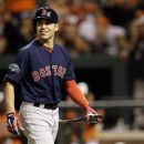 Boston Red Sox' Jacoby Ellsbury reacts as he walks off the field after striking out swinging in the third inning of a baseball game against the Baltimore Orioles in Baltimore, Saturday, Sept. 29, 2012. (AP Photo/Patrick Semansky)