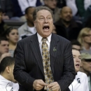 Michigan State head coach Tom Izzo yells at his team during the second half of a second-round game of the NCAA college basketball tournament against the Valparaiso in Auburn Hills, Mich., Thursday March 21, 2013. Michigan State won 65-54. (AP Photo/Paul Sancya)
