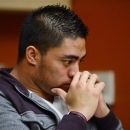 In a photo provided by ESPN, Notre Dame linebacker Manti Te'o pauses during an interview with ESPN on Friday, Jan. 18, 2013, in Bradenton, Fla. (AP Photo/ESPN Images, Ryan Jones)