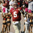 Florida State quarterback Jameis Winston (5) throws in the second quarter of an NCAA college football game against North Carolina State, Saturday, Oct. 26, 2013, in Tallahassee, Fla. (AP Photo/Phil Sears)