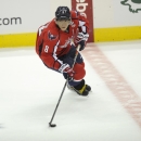 Washington Capitals right wing Alex Ovechkin (8), of Russia, skates with the puck against the Columbus Blue Jackets during the third period an NHL hockey game, Saturday, Oct. 19, 2013, in Washington. The Capitals won 4-1. (AP Photo/Nick Wass)