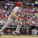 Cincinnati Reds' Jay Bruce watches his two-run single during the first inning of a baseball game against the St. Louis Cardinals Wednesday, Aug. 28, 2013, in St. Louis. (AP Photo/Jeff Roberson)