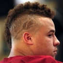 Stanford linebacker Shayne Skov sports a Rose Bowl haircut during media day in Los Angeles, Saturday, Dec. 29, 2012. Stanford will face Wisconsin in the Rose Bowl NCAA college football game on New Year's Day in Pasadena, Calif. (AP Photo/Jae C. Hong)