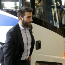 Boston Bruins center Patrice Bergeron arrives at the team's hotel Friday, June 21, 2013 in Chicago. The Bruins face the Chicago Blackhawks in Game 5 of the Stanley Cup Final on Saturday. (AP Photo/Charles Rex Arbogast)