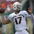 Miami quarterback Stephen Morris (17) fires a pass against South Florida during the second quarter of an NCAA college football game Saturday, Sept. 28, 2013, in Tampa, Fla. (AP Photo/Chris O'Meara)