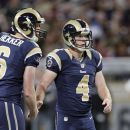 St. Louis Rams kicker Greg Zuerlein, right is congratulated by Johnny Hekker after kicking a 58-yard field goal during the first half of an NFL football game against the Seattle Seahawks Sunday, Sept. 30, 2012, in St. Louis. (AP Photo/Tom Gannam)