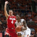 Illinois' Brandon Paul moves into shoot past Ohio State defender Aaron Craft (4) during the first half an NCAA college basketball game on Saturday, Jan. 5, 2013, in Champaign, Ill. (AP Photo/Darrell Hoemann)