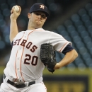 Houston Astros starting pitcher Bud Norris (20) throws in the first inning of a baseball game against the Oakland Athletics, Wednesday, July 24, 2013, in Houston. (AP Photo/Patric Schneider)