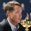 U.S. captain Davis Love III attends a news conference after arriving for the 39th Ryder Cup golf matches at the Medinah Country Club in Medinah, Illinois, September 24, 2012. REUTERS/Jeff Haynes