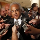 FILE - In this June 30, 2011, file photo,NBA Players Union chief Billy Hunter speaks to reporters after a meeting with the NBA in New York. Hunter has been unanimously voted out as executive director of the NBA players' association, Saturday, Feb. 16, 2013. (AP Photo/Mary Altaffer, File)